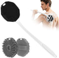 Back Scrubber for Shower for Men 2 Pack, Silicone Body Scrubber with Long Handle, Detachable Body Wash Scrubber Shower Scrub Brush -Lathering Bristles Deep Clean Exfoliator Women Mens Black+Grey