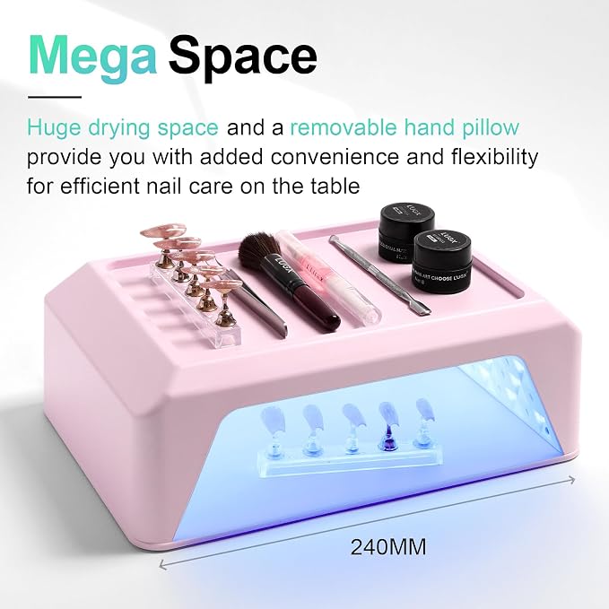 L'UGX Professional Nail Lamp for Gel Polish Dryer 72W LED UV Nail Lights with Arm Rest Pillow & Retractable Tray,Perfect for Manicure & Pedicure at Salon & Home Pink