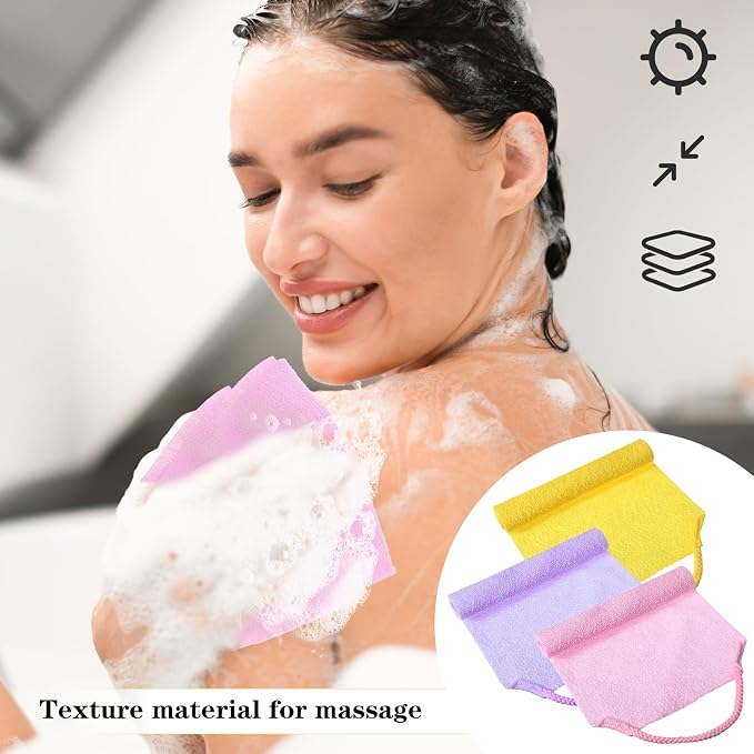 3pcs Exfoliating Back Scrubber for Shower, Double-Sided Back Scrubber Shower Towel with Handles Washcloth Bath Tool in Shower for Women and Men Deep Cleans Skin