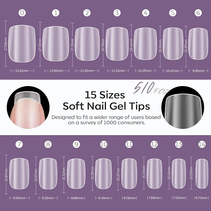Modelones Extra Short Square Nail Tips 510pcs Full Matte for Press Ons Nail | Pre-shaped Full Cover Clear Acrylic Gel Kit False Press on Nails Making