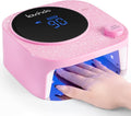 Lavinda 54W Cordless Pink Glitter Nail Lamp for Gel Nails | 2-hour charge, 4–6 hr runtime, acetone-resistant shell, vented cooling, full-hand and pedicure space, beauty content setups