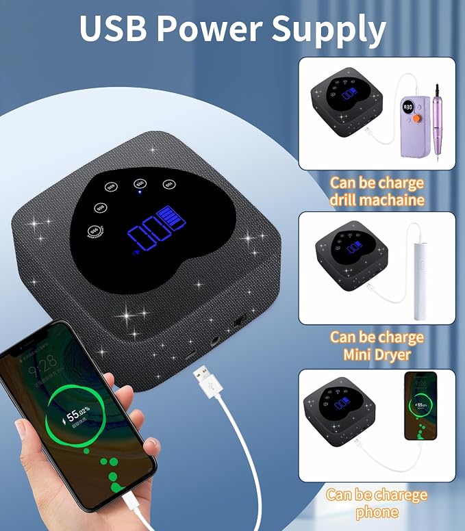 UV Light for Nails, Cordless UV Nail Lamp 72W, Rechargeable LED Dryer | Appearance of Black Diamond, 5 Timer Setting, Touch Control & Auto Sensor, Fast Light Curing Lamp for Salon & Home