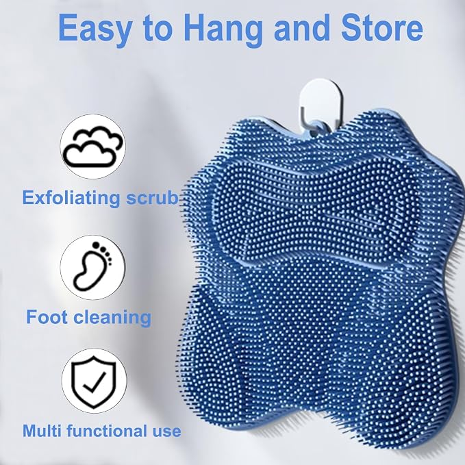 Shower Foot Scrubber, Shower Foot and Back Scrubber with Suction Cups, Shower Silicone Foot Washer for Exfoliating Massage（Blue）