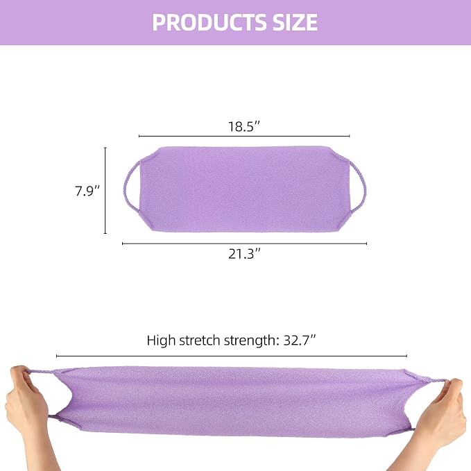 2Pcs Exfoliating Back Scrubber with Handles Body Scrubber Towel for Shower Nylon Back Exfoliator Washcloth Washer for Men Women (Purple)