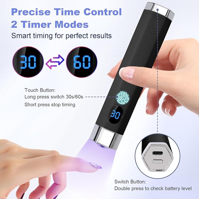 Mini Nail Lamp for Gel Nails with AI Sensor & Magnetic Stand,Rechargeable | Handheld or Hands-free,Flash Cure Nail Lamp for Gel X & Press on Nails,Gooseneck UV Light with LCD Display & 2 Timers (Black)