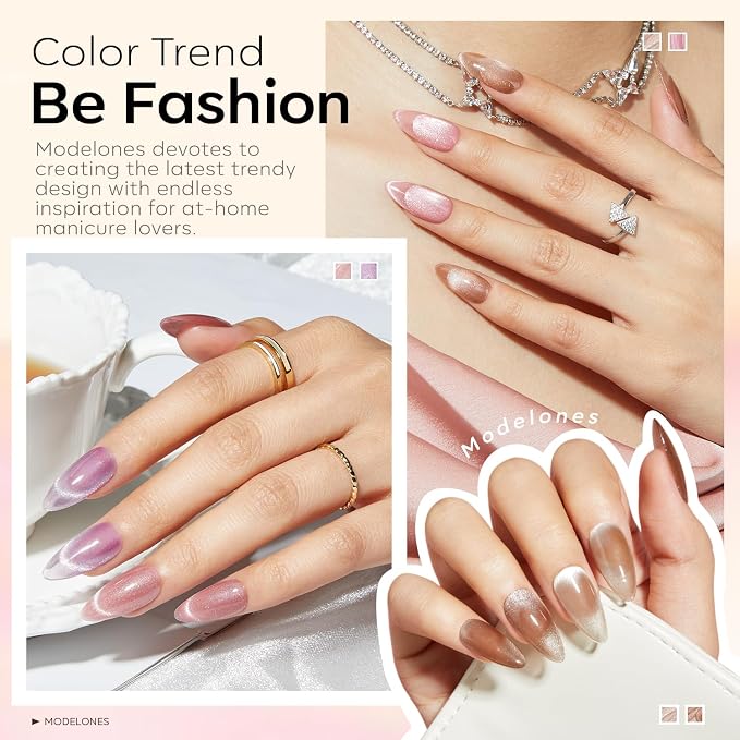 modelones Cat Eye Gel Nail Polish Glitter 6Colors Nude Pink Purple