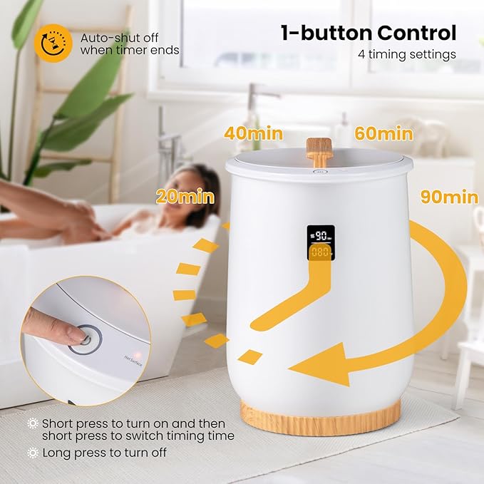 Tangkula Towel Warmer Bucket, 20L Heated Towel Warmer w/LED Display, 1-Button Control & 20/40/60/90 Min Timer, Luxury Bathroom Spa Towel Heater w/Fragrant Disc Holder & Auto Shut Off (White, 20L)