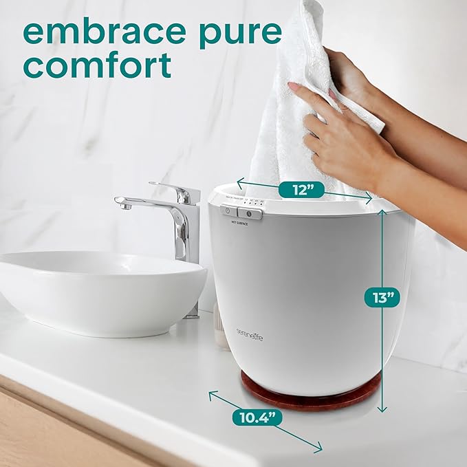 SereneLife Counter Towel Warmer Bucket - with Customized Fragrance for Spa and Bathroom, Luxury Towel Heater, Auto Shut Off, Fits 1 Large Towel, Blanket, Bathrobe, PJs (Cherry)