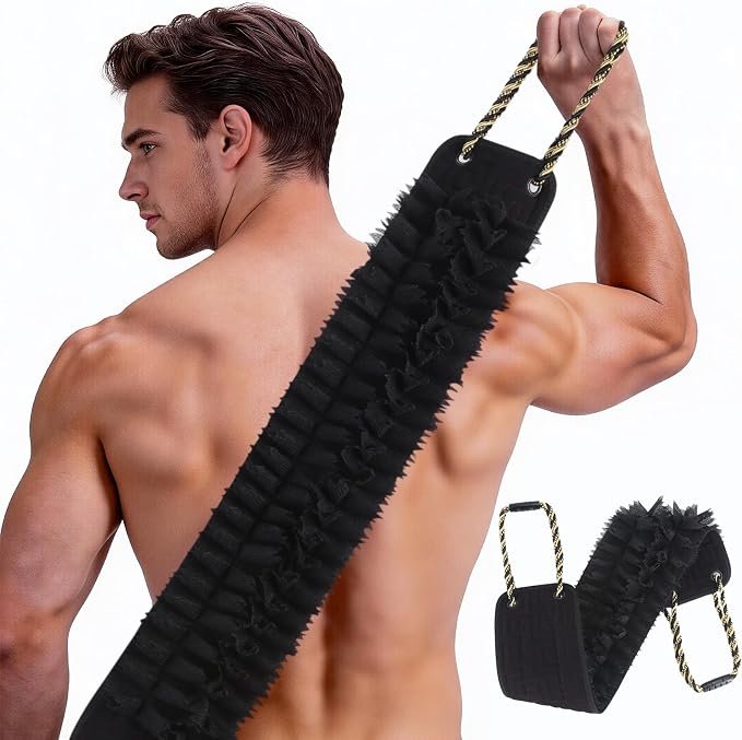 Extra Wide Shower Back Scrubber with Handles, 40 Inches Dual-Sided Back Washer, Body Exfoliator for Men with Larger Body Types. Foaming on One Side, Exfoliating on the Other for Deep Cleansing (XL)