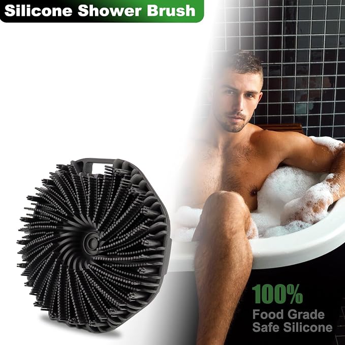 2-Pack Silicone Body Scrubber Shower Brushes,Exfoliating Body Scrubber for All Skin Type, Eco Friendly Shower Scrubber for Body, Silicone Body Brush for Showering (Black & Gray)