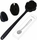 Back Scrubber & Face Scrubber Brush for Shower - 15 Inch Long Handle Double Sided Silicone Body Brush for Exfoliation & Massage, Soft Facial Cleansing Brush, Rich Lathering for Deep Cleansing (Black)