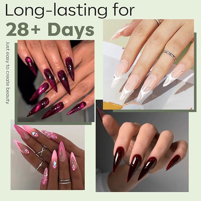 Modelones Long Stiletto Nail Tips Pre-shaped Soft Gel Fake Nails False Full | Acrylic Clear Full Cover Press on Extension Kit Gel Manicure DIY at Home 216PCS 12Sizes