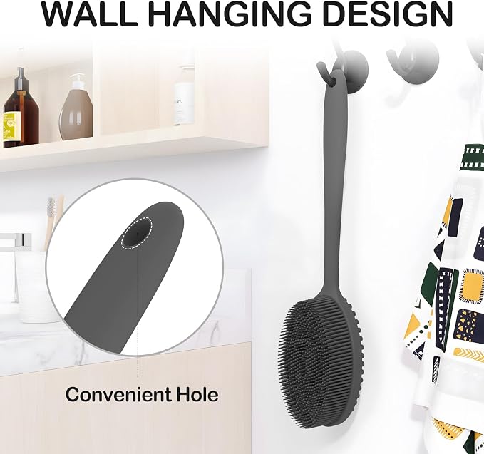 MateeyLife Silicone Body Scrubber Exfoliator with Handle, Gentle Back Scrubber for Shower, Bath Scrubber for Body