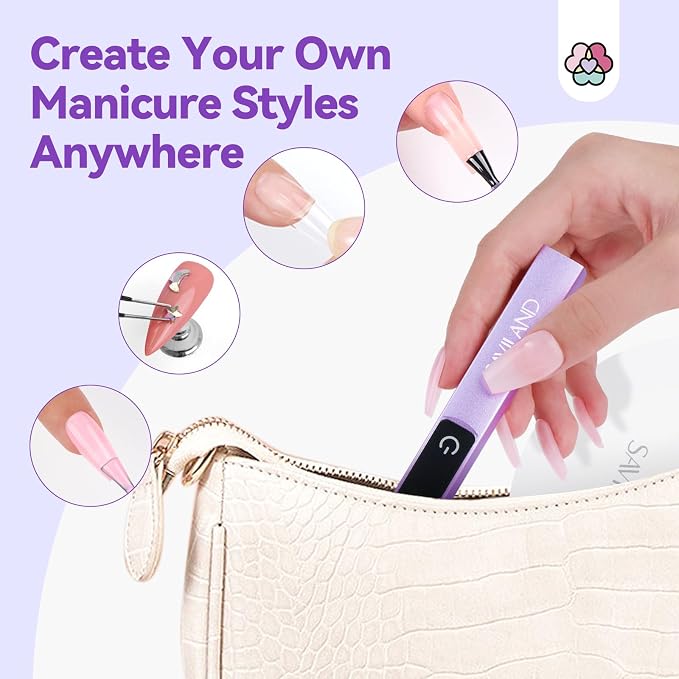SAVILAND Handheld UV Light for Gel Nails: Magnetic Stand & 10S Flash Cure Light 3-Timer Modes Portable LED Nail Lamp Nail Dryer Cordless Gel Lamp LCD Screen Home DIY Manicure Purple