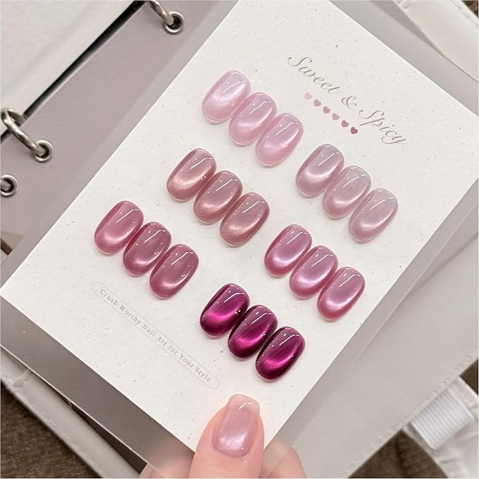 GAOY Pink Cat Eye Gel Nail Polish Set 6 Colors with Magnet, Crush Worthy | Valentine's Date Night Nails, Sweet & Spicy, Glass Holographic Glitter, Salon Gel Manicure Pedicure, UV Lamp Required