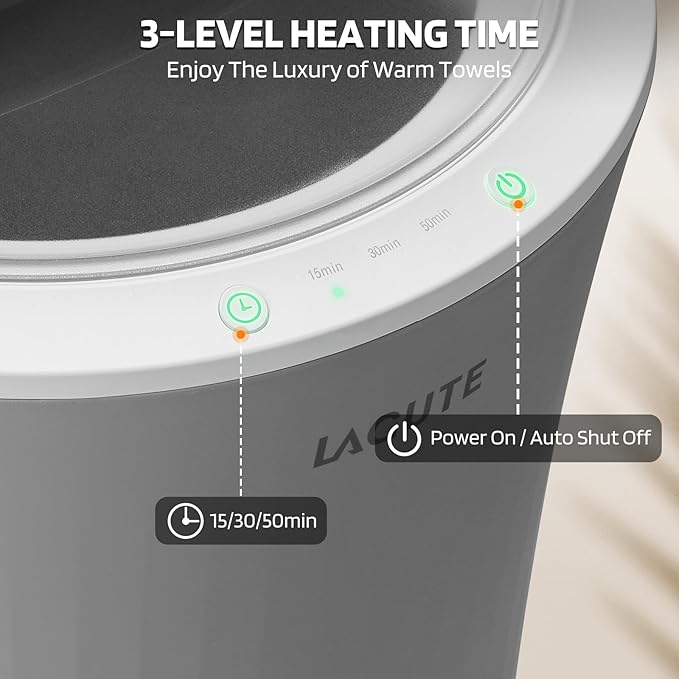 Lagute 20L Towel Warmer for Bathroom, 3-Level Timer, Warning Alarm & RGB Light, Auto Shut-Off, Heated Bucket for Bathrobe, Blanket, 40 '' x 70'' Towels, Gray