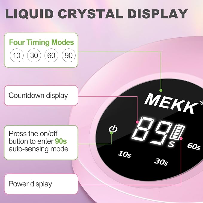 MEKK Flash Cure Nail Lamp,30W Cordless Mini UV Light for Gel Nails | Gooseneck, auto sensor, 4 timers (10/30/60/90s), portable, USB-C, single nail curing, salon & home, pink