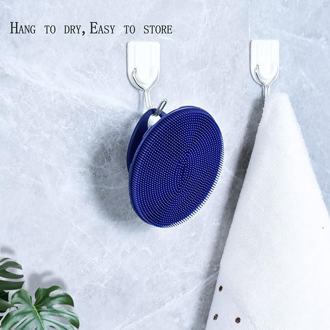 Silicone Face Brush Handheld Facial Cleansing Scrubber, Dark Blue+Gray | Gentle Exfoliating, Massaging, Makeup Remover, Oil Remover, Food-grade Soft Bristle, Hygienic for All Skin Types, INNERNEED