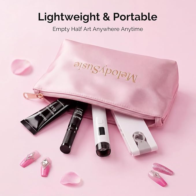 MelodySusie White Handheld UV Light with Stand and Rhinestone Glue Kit | Cordless Spot Cure All Soft Gels 20s/60s Timer 450mAh Battery, Super Strong Gel Nail Glue Nail Art Design