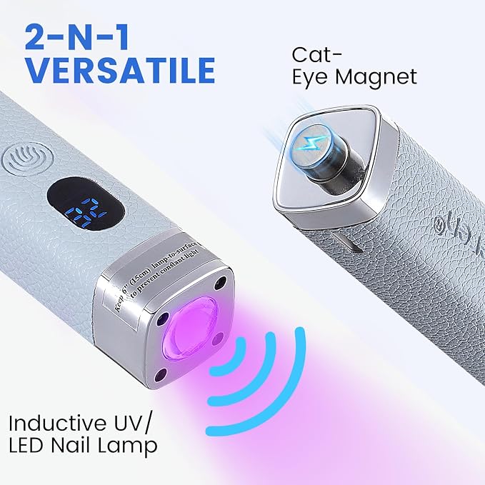 Mini Flash Cure Handheld UV Nail Lamp with Stand, Cat Eye Magnet(Blue) | Auto Sensor, 365+405nm for Gelx, Nail Tips, Glue, Rhinestone, Hands-Free, Cordless, Type-C Charging for Home Salon