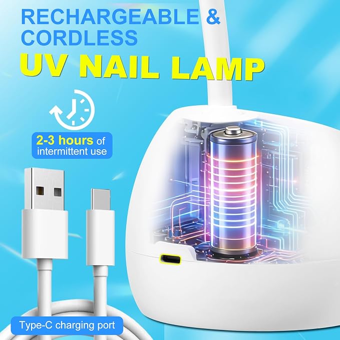 MEKK Gooseneck Flash Cure Nail Lamp, 36W Mini UV Light for Gel Nails | Cordless,Auto Sensor, 4 Timers (10/30/60/90s), Single Nail Detail Work, Portable, USB-C, flower Design, Salon & Home,White