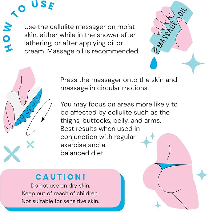 Scala Cellulite Massager Silicone, Bath Scrubber for Smoother Skin Aqua | Silicone nodules exfoliate, cellulite remover, body massager Tool, exfoliator, fat roller use with creams and Oils