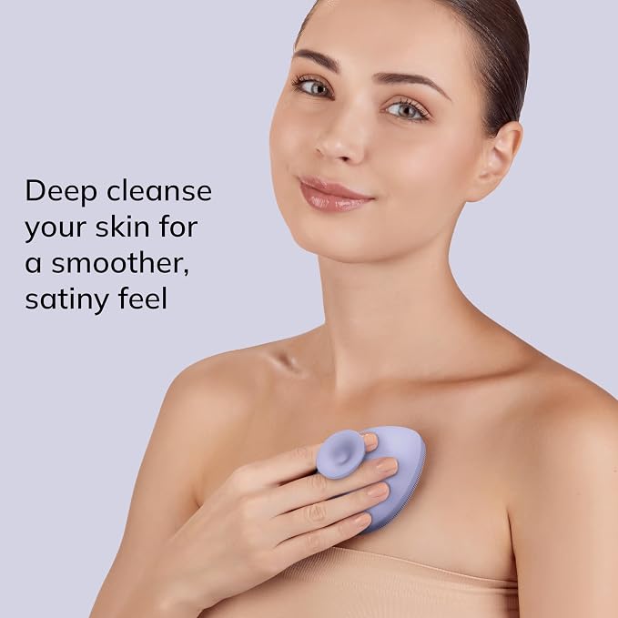 GESKE Body Brush | 4 in 1 | Cleansing Brush for the Entire Body | Professional Deep Cleaning | Soft Silicone Bristles | Ergonomic Two-Finger Design | Cleanses & Massages