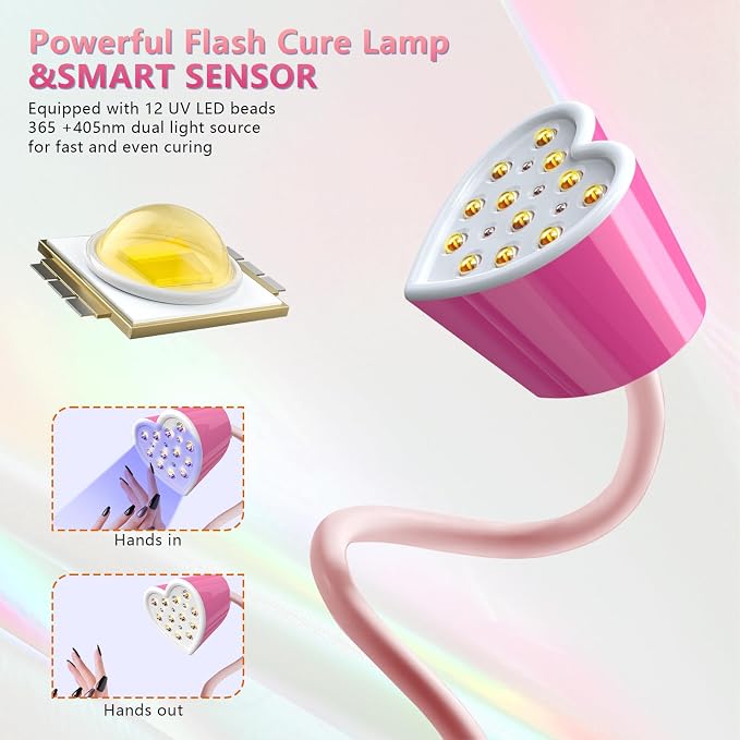 BETE Mini UV Nail Lamp Flash Cure Gel Nail Polish, 360° Foldable Gooseneck UV LED Nail Lamp with Smart Sensor, USB Portable Cordless 30W Rechargeable Nail Dryer with 3 Timers for Salon Home DIY