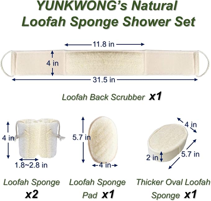 Natural Loofah Sponge, Exfoliating Body Scrubber for Men Women, Loofah with Handle, Exfoliating Back Scrubber for Shower Set, Deeply Clean & Invigorate Your Skin (5 pcs in Box)