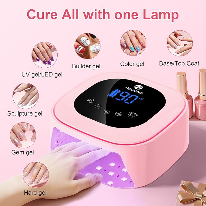 Cordless UV LED Nail Lamp, 80W Rechargeable Nail Dryer Light | 4 Timers, Atmosphere Light & Mirror Base, UV Light for All Gel Nails, Ideal for Training,Nail Art Practice,Home & Salon Use