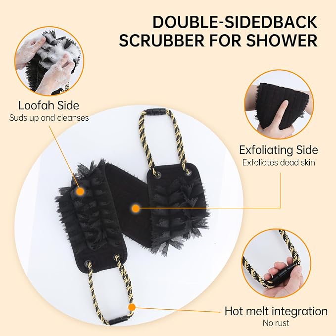 Extra Wide Shower Back Scrubber with Handles, 40 Inches Dual-Sided Back Washer, Body Exfoliator for Men with Larger Body Types. Foaming on One Side, Exfoliating on the Other for Deep Cleansing (XL)