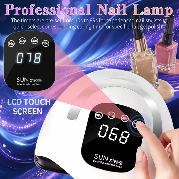 UV LED Nail Lamp with 72 Beads, 320W Nail Curing Lamps for Gel Polish with Automatic Sensor/4 Timer Setting,Led Nail Dryer, Professional Nail Art Drying Tools for Fingernail and Toenail.