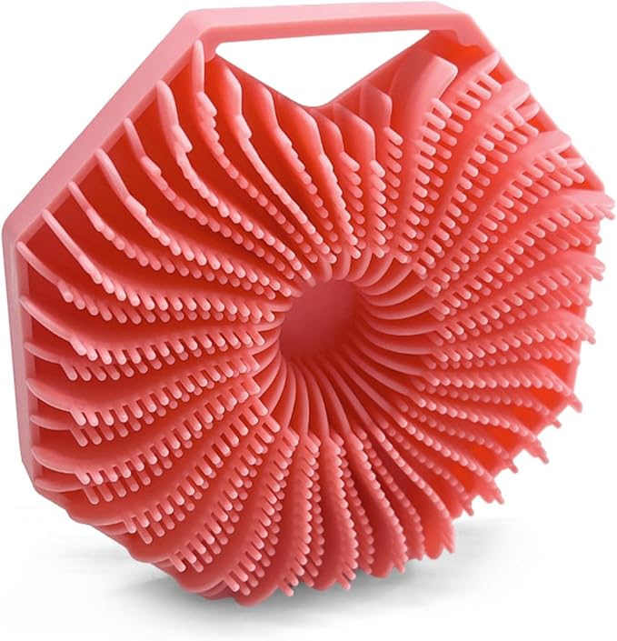 Silicone Body Scrubber Loofah Silicone Scrubber for Nourishing Non-Slip Handheld Cleansing Brush Mens Body Scrubber for Women Long-Lasting & Easy to Clean（Pink）