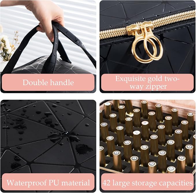 Uross Nail Polish Organizer Bag Holds 54 Bottles Nail Polish & Nail Lamp, Gel Nail Polish Organizers and Storage box for Nail Tech, Nail Kit Supplies Organizer Case-Black