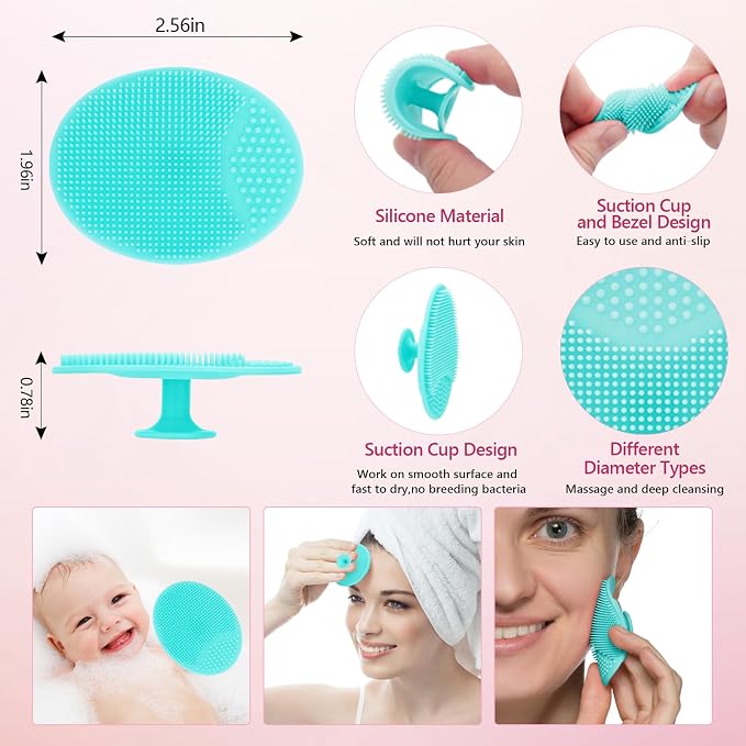 Yokilly Silicone Face Scrubber Kit: Exfoliator Blackhead Skin Care Tool | 8 Pcs Kit For 2pcs Exfoliating Lip Brush & 4pcs Cleansing Brush & 2pcs Face Mask Brush - Ultra-soft Silicone Deep-Cleans Pore