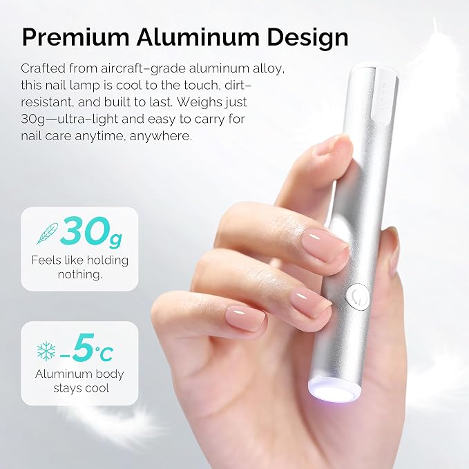 L'UGX Handheld uv Light for Gel Nails with Magnetic Fast Charging – High Power Portable LED Nail Lamp for Gel Polish, Cordless Nail Dryer for Salon & Home- Silver