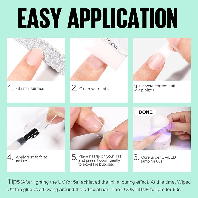 TOMICCA 15ML 4-in-1 Nail Glue Gel for Press on Nails | UV LED Lamp Required, Super Strong Brush on Glue, Multi-Functional Base Coat, DIY Home and Salon Use