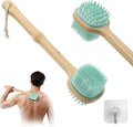 Silicone Back Scrubber for Shower, Silicone Bath Body Brush Loofah with Long Handle, Dual-Sided Shower Brush for Body, Lake Blue Exfoliating Body Scrubber for Men Women, Back Washer for Men with Hook
