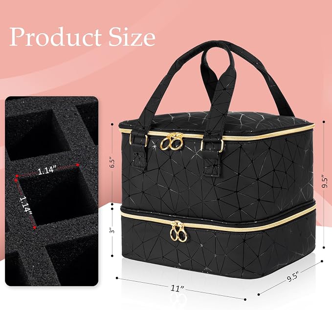 Uross Nail Polish Organizer Bag Holds 54 Bottles Nail Polish & Nail Lamp, Gel Nail Polish Organizers and Storage box for Nail Tech, Nail Kit Supplies Organizer Case-Black