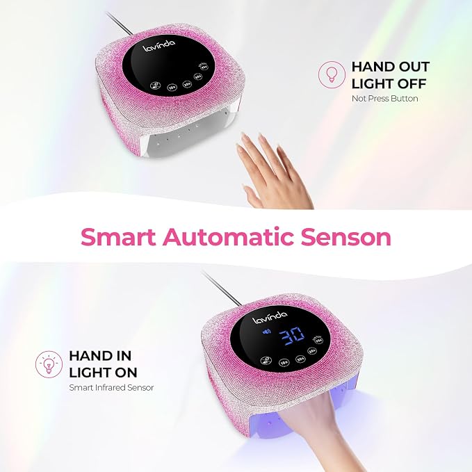 Lavinda UV Nail Lamp, 54W UV Light for Gel with Rhinestones, Plug-in LED Nails Light Dryer for Gel Polish, Fast Curing Lamp for Salon Home Use, Gradient Pink