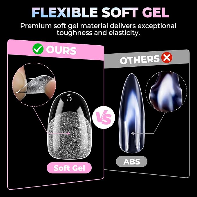 UNA GELLA Oval Gel Nail Tips Short 15 Sizes Full Cover Pre-Etched 300PCS | Easy DIY Salon Oval Almond Press On Nails, Snug Fit & Long-Lasting Hold for Daily Wear, Home DIY Salon