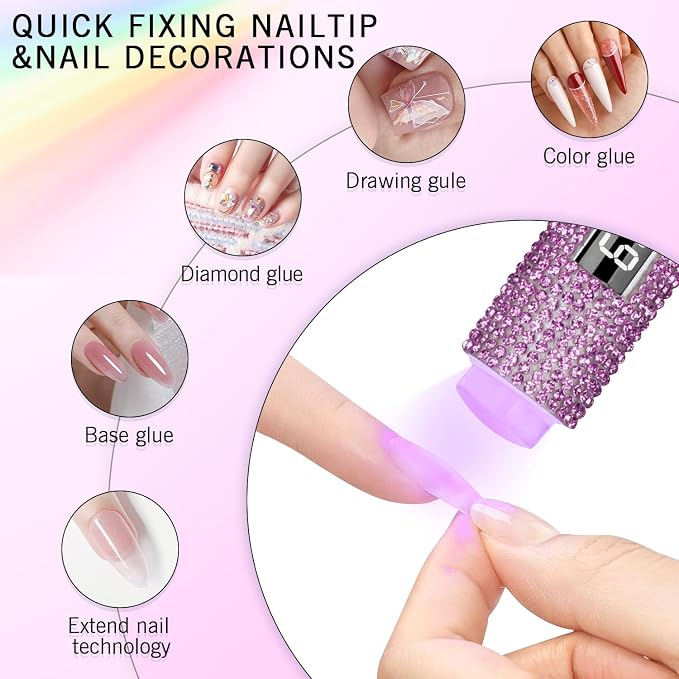 Handheld UV Light for Gel Nails, Glitter Mini UV Light for Nails, Cordless Portable Nail Lamp for Gel X Nails Fast Curing, Rechargeable LED Lamp for Rhinestone Glue Nail DIY Decoration-Purple
