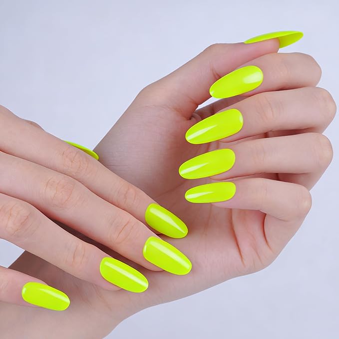 Neon Green Semi Cured Gel Nail Strips - 20Pcs Lime Green Nail Wraps, Long Lasting Salon-Quality Stickers, Includes Nails File & Wooden Stick - UV/LED Lamp Required