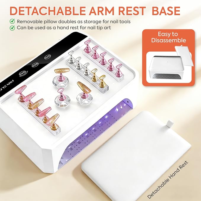 UV LED Nail Lamp, 120W UV Light for Gel Nails with Two-Hand Design | Fast Curing Professional Nail Dryer for Gel Polish, 69 Bead, Detachable Arm Rest & Base, 3 Timers for Fingernails & Toenails