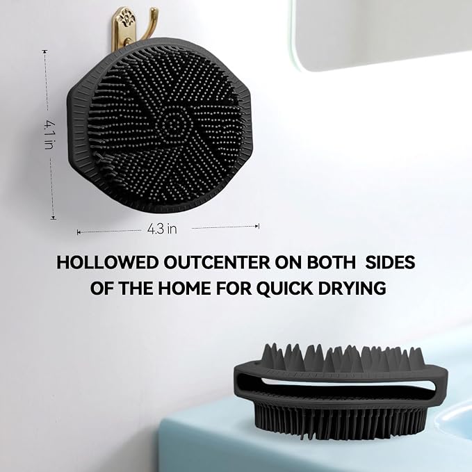 OTHIX Dual-Sided Silicone Body Scrubber, 2-in-1 Silicone Loofah for Shower Exfoliating Body Brush for Men and Women for All Skin, Scalp Massager Lather Well＆Easy to Clean (Black)