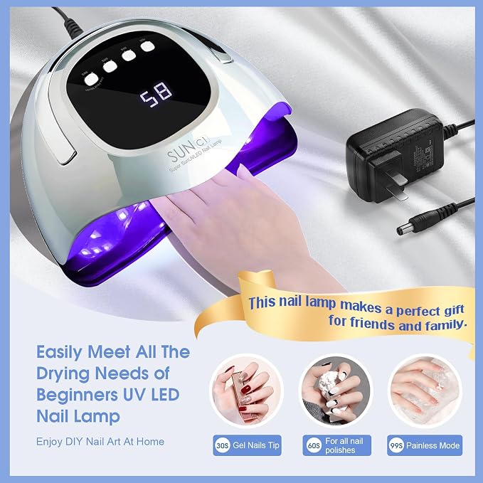 UV Nail Lamp, MIRAGE LAYON 288W UV Light Gel Nail Dryer with 63 Lamp Beads, Auto Sensor and 4 Timers LCD Display, Professional LED UV Lamp for Fingernail and Toenail