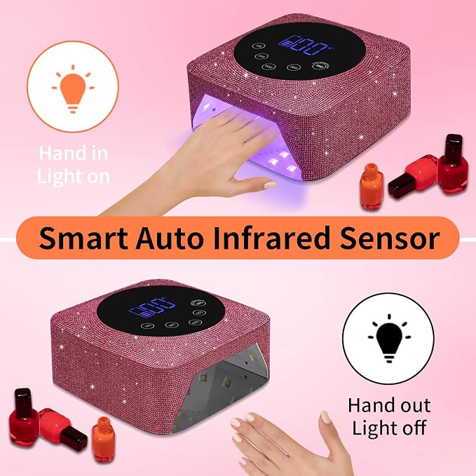 Cordless UV LED Nail Lamp,72W Rechargeable UV Light for Gel Nails with 5 Timer Setting Quick Dry Curing Lamp with Display Auto Sensor for Salon & Home(Red Diamond)