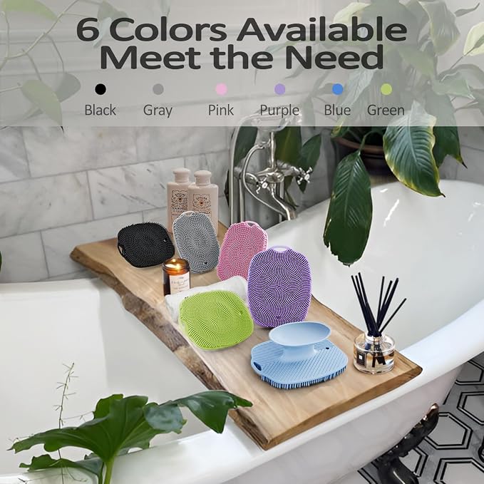 Soft Silicone Body Scrubber, Gentle Like a Hand Exfoliating Your Skin and Build Up Lather Easily, Back Large Suction Cup Easy to Store, Long-Lasting & Deep Clean (Purple)