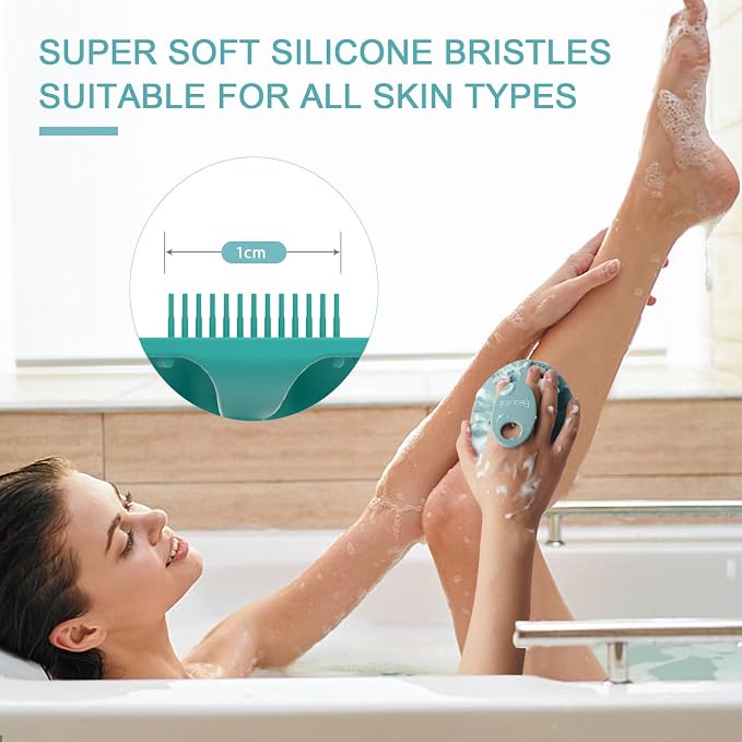 Silicone Body Scrubber, BEAUTAIL Gentle Exfoliating Brush on Sensitive Skin | Soft Shower Scrubber for Body, Hygienic Silicone Loofah, Bathroom Essentials Brush for Women, Men & Kids, 1-Pack, Cyan