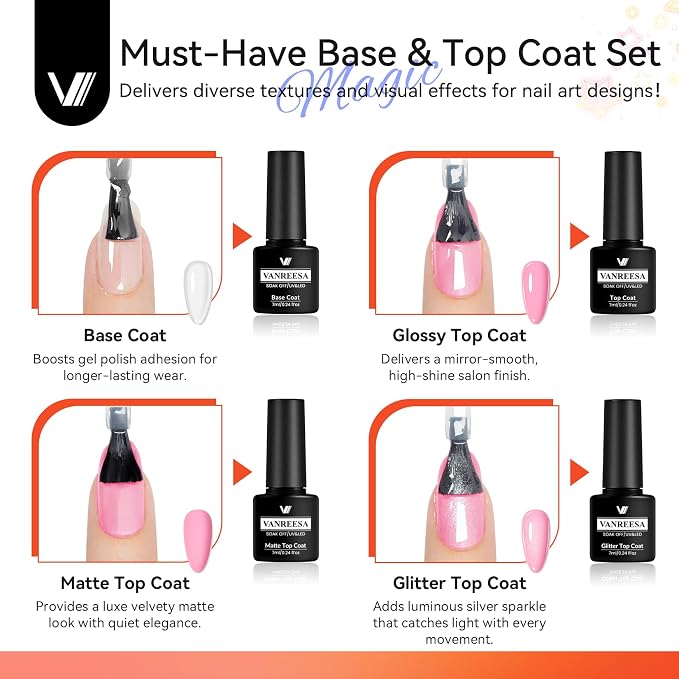 VANREESA 24 Pcs Gel Nail Polish Set - 20 Vibrant Shades Gel Nail Polish | 1 Base Coat & 3pcs Glossy/Matte/Gloden Top Coats, Red Orange Green Brown Nude Gel Polish, Gel Nail Kit Gifts for Women
